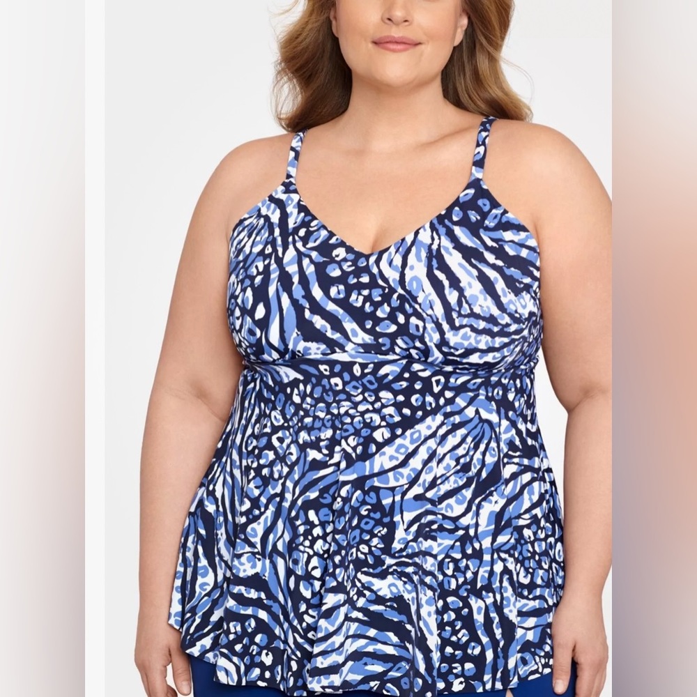 Swim Solutions Womens Plus Size Printed V-Neck underwire Tankini Top Size 18W